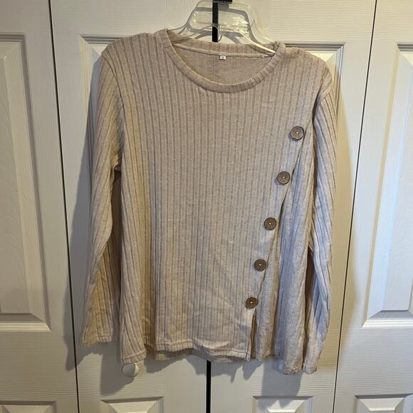 Sweaters - Ribbed Knit Sweater Tan Medium